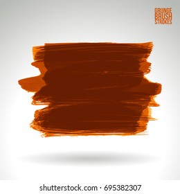 Orange brush stroke and texture. Grunge vector abstract hand - painted element. Underline and border design.