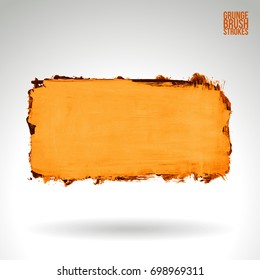 Orange brush stroke and texture. Grunge vector abstract hand - painted element. Underline and border design.