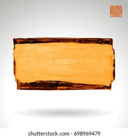 Orange brush stroke and texture. Grunge vector abstract hand - painted element. Underline and border design.