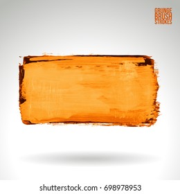 Orange brush stroke and texture. Grunge vector abstract hand - painted element. Underline and border design.