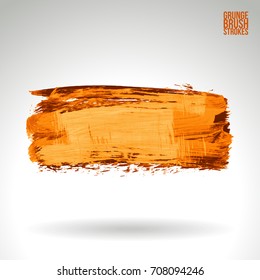 Orange brush stroke and texture. Grunge vector abstract hand - painted element. Underline and border design.