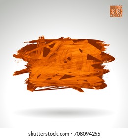 Orange brush stroke and texture. Grunge vector abstract hand - painted element. Underline and border design.