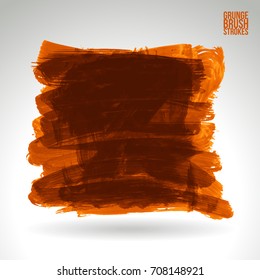 Orange brush stroke and texture. Grunge vector abstract hand - painted element. Underline and border design.