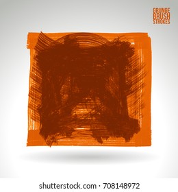 Orange brush stroke and texture. Grunge vector abstract hand - painted element. Underline and border design.