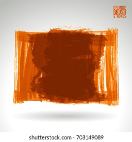 Orange brush stroke and texture. Grunge vector abstract hand - painted element. Underline and border design.