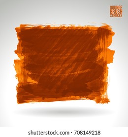Orange brush stroke and texture. Grunge vector abstract hand - painted element. Underline and border design.