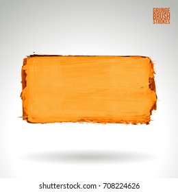 Orange brush stroke and texture. Grunge vector abstract hand - painted element. Underline and border design.
