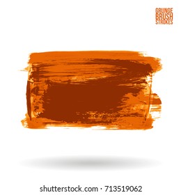 Orange brush stroke and texture. Grunge vector abstract hand - painted element. Underline and border design.