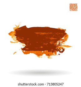 Orange brush stroke and texture. Grunge vector abstract hand - painted element. Underline and border design.