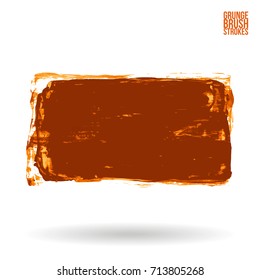 Orange brush stroke and texture. Grunge vector abstract hand - painted element. Underline and border design.