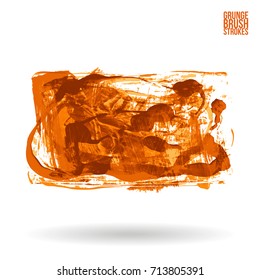 Orange brush stroke and texture. Grunge vector abstract hand - painted element. Underline and border design.