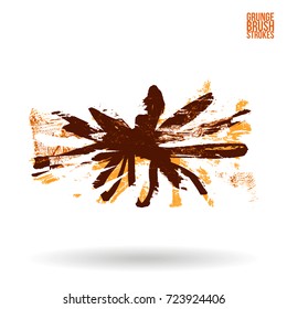 Orange brush stroke and texture. Grunge vector abstract hand - painted element. Underline and border design.