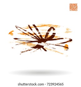 Orange brush stroke and texture. Grunge vector abstract hand - painted element. Underline and border design.