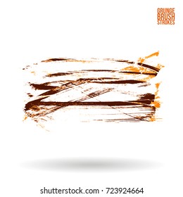 Orange brush stroke and texture. Grunge vector abstract hand - painted element. Underline and border design.