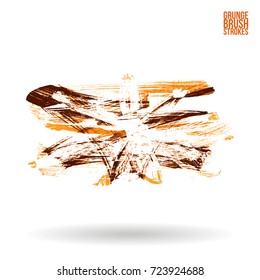 Orange brush stroke and texture. Grunge vector abstract hand - painted element. Underline and border design.