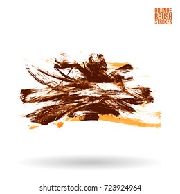 Orange brush stroke and texture. Grunge vector abstract hand - painted element. Underline and border design.
