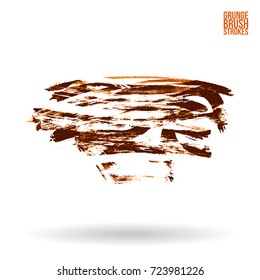 Orange brush stroke and texture. Grunge vector abstract hand - painted element. Underline and border design.