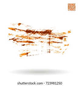 Orange brush stroke and texture. Grunge vector abstract hand - painted element. Underline and border design.