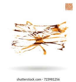 Orange brush stroke and texture. Grunge vector abstract hand - painted element. Underline and border design.