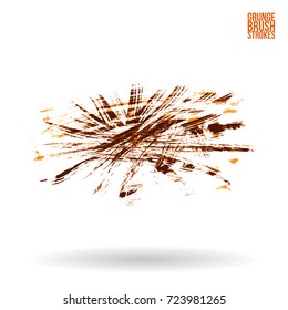 Orange brush stroke and texture. Grunge vector abstract hand - painted element. Underline and border design.