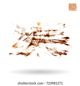 Orange brush stroke and texture. Grunge vector abstract hand - painted element. Underline and border design.