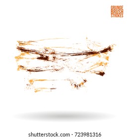 Orange brush stroke and texture. Grunge vector abstract hand - painted element. Underline and border design.