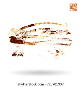 Orange brush stroke and texture. Grunge vector abstract hand - painted element. Underline and border design.