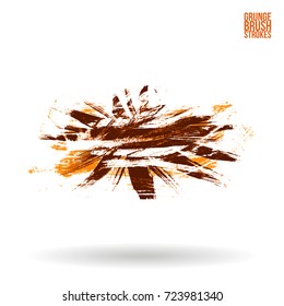 Orange brush stroke and texture. Grunge vector abstract hand - painted element. Underline and border design.