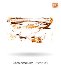Orange brush stroke and texture. Grunge vector abstract hand - painted element. Underline and border design.