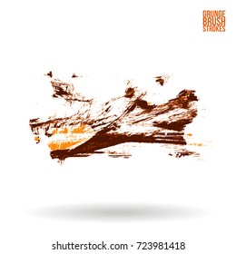 Orange brush stroke and texture. Grunge vector abstract hand - painted element. Underline and border design.