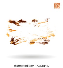 Orange brush stroke and texture. Grunge vector abstract hand - painted element. Underline and border design.