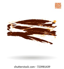 Orange brush stroke and texture. Grunge vector abstract hand - painted element. Underline and border design.