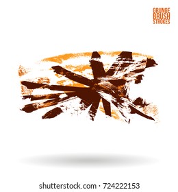 Orange brush stroke and texture. Grunge vector abstract hand - painted element. Underline and border design.
