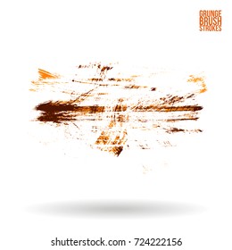 Orange brush stroke and texture. Grunge vector abstract hand - painted element. Underline and border design.