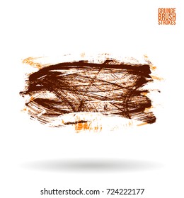Orange brush stroke and texture. Grunge vector abstract hand - painted element. Underline and border design.