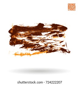 Orange brush stroke and texture. Grunge vector abstract hand - painted element. Underline and border design.