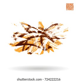 Orange brush stroke and texture. Grunge vector abstract hand - painted element. Underline and border design.