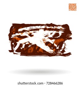Orange brush stroke and texture. Grunge vector abstract hand - painted element. Underline and border design.