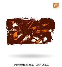Orange brush stroke and texture. Grunge vector abstract hand - painted element. Underline and border design.