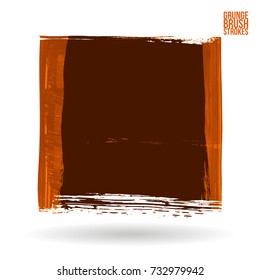 Orange brush stroke and texture. Grunge vector abstract hand - painted element. Underline and border design.
