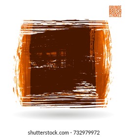 Orange brush stroke and texture. Grunge vector abstract hand - painted element. Underline and border design.