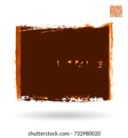 Orange brush stroke and texture. Grunge vector abstract hand - painted element. Underline and border design.