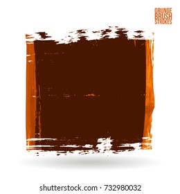Orange brush stroke and texture. Grunge vector abstract hand - painted element. Underline and border design.