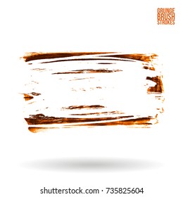 Orange brush stroke and texture. Grunge vector abstract hand - painted element. Underline and border design.