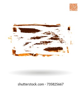Orange brush stroke and texture. Grunge vector abstract hand - painted element. Underline and border design.