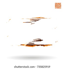 Orange brush stroke and texture. Grunge vector abstract hand - painted element. Underline and border design.