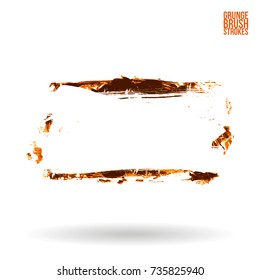 Orange brush stroke and texture. Grunge vector abstract hand - painted element. Underline and border design.