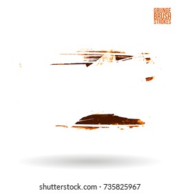 Orange brush stroke and texture. Grunge vector abstract hand - painted element. Underline and border design.