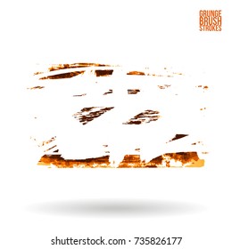 Orange brush stroke and texture. Grunge vector abstract hand - painted element. Underline and border design.