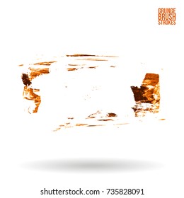 Orange brush stroke and texture. Grunge vector abstract hand - painted element. Underline and border design.